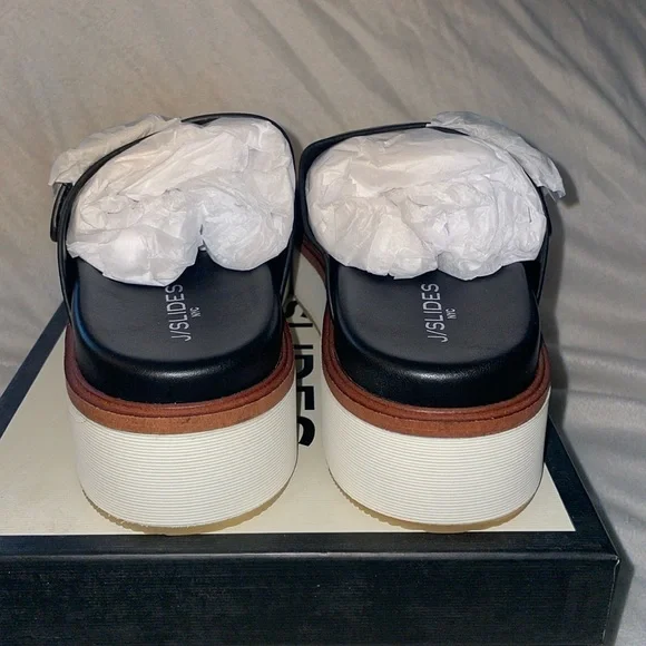 NWT J/SLIDES BOWIE Black Leather Sandal - Picture 9 of 13